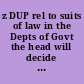 z DUP rel to suits of law in the Depts of Govt the head will decide how they will be decided.