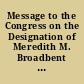 Message to the Congress on the Designation of Meredith M. Broadbent as Chair and Dean A. Pinkert as Vice Chair of the United States International Trade Commission