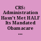 CRS: Administration Hasn't Met HALF Its Mandated Obamacare Deadlines, Republican Health Care Policy.