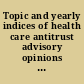 Topic and yearly indices of health care antitrust advisory opinions by Commission and staff.