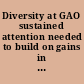 Diversity at GAO sustained attention needed to build on gains in SES and managers : report to the Chairman, Subcommittee on Federal Workforce, Postal Service, and the District of Columbia, Committee on Oversight and Government Reform, House of Representatives.