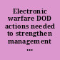 Electronic warfare DOD actions needed to strengthen management and oversight : report to the Committee on Armed Services, House of Representatives.