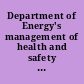 Department of Energy's management of health and safety issues at its gaseous diffusion plants in Oak Ridge, Tennessee, and Piketon, Ohio hearing before the Committee on Governmental Affairs, United States Senate, One Hundred Sixth Congress, second session, March 22, 2000.