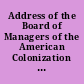 Address of the Board of Managers of the American Colonization Society to the public