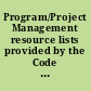 Program/Project Management resource lists provided by the Code FT Program/Project Management libraian.