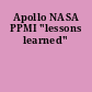 Apollo NASA PPMI "lessons learned"