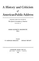 History and criticism of American public address /