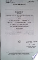 Title IX and science : hearing before the Subcommittee on Science, Technology, and Space of the Committee on Commerce, Science, and Transportation, United States Senate, One Hundred Seventh Congress, second session, October 3, 2002.