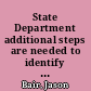 State Department additional steps are needed to identify potential barriers to diversity : testimony before the Subcommittee on Oversight and Investigations, Committee on Foreign Affairs, House of Representatives /