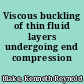 Viscous buckling of thin fluid layers undergoing end compression /