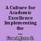 A Culture for Academic Excellence Implementing the Quality Principles in Higher Education /