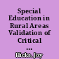 Special Education in Rural Areas Validation of Critical Issues by Selected State Directors of Special Education. Final Report /