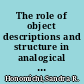 The role of object descriptions and structure in analogical transfer /