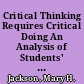 Critical Thinking Requires Critical Doing An Analysis of Students' Multicultural Experiences within Freire's Framework /