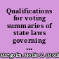 Qualifications for voting summaries of state laws governing voter qualification, registration, and penalties for violations /