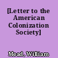 [Letter to the American Colonization Society]