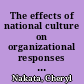 The effects of national culture on organizational responses to the marketing concept /