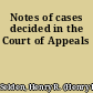 Notes of cases decided in the Court of Appeals