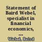 Statement of Baird Webel, specialist in financial economics, before Committee on Financial Services, Subcommittee on Diversity and Inclusion, U.S. House of Representatives, hearing on "A Review of Diversity and Inclusion at America's Largest Insurance Companies"